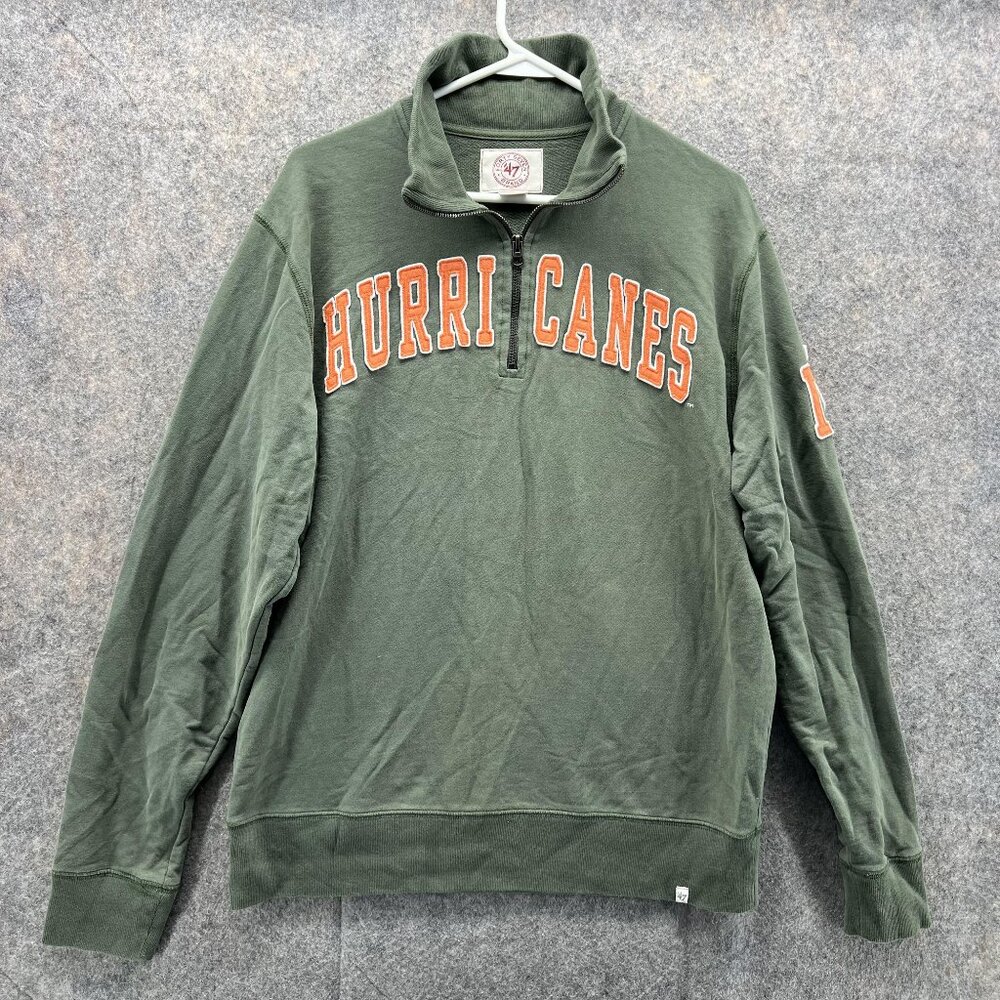 Miami Hurricanes Sweater Men Large Pullover Green 1/4 Zip Sweatshirt VTG 47’ - Picture 1 of 14